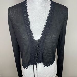 Free People Third Date Black Ribbed Knit Cardigan/ Blouse